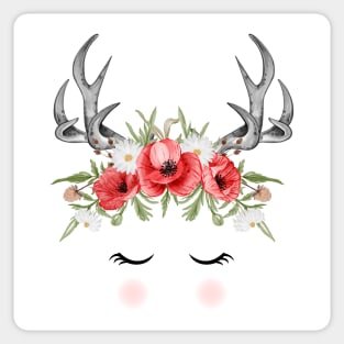 Deer Flower Red Poppy Sticker